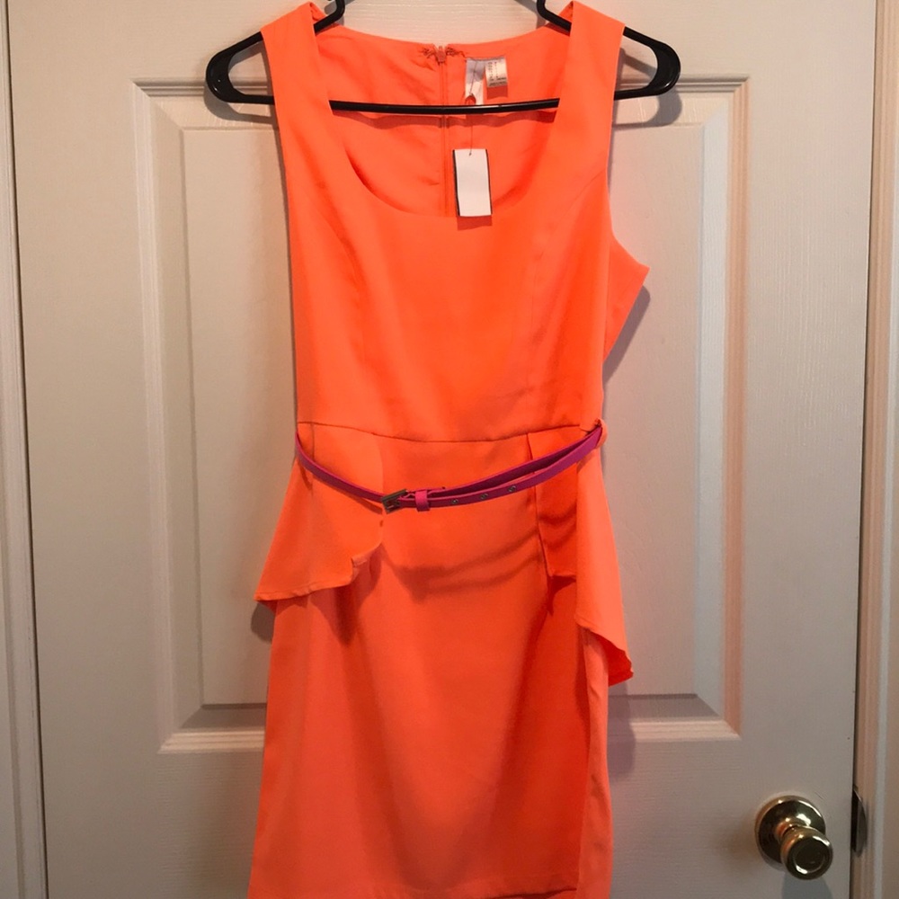 NWT Forever21 neon peplum mini dress, S
